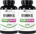 Healthfare Vitamina B1 (Tiamina) 500mg | 200 Cápsulas Veganas | Alta Potencia