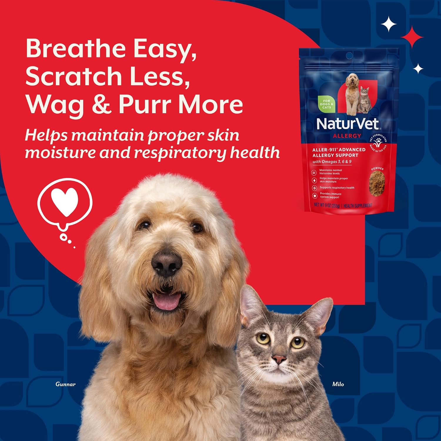 NaturVet Aller-911 Fórmula Antialérgica Avanzada en Polvo con Antioxidantes para Perros y Gatos, 255 g