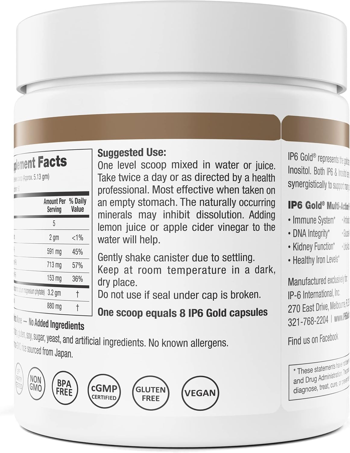 IP6 Gold Devicare con Myo-Inositol - 308 g - Sin Sabor - Complemento Alimenticio Antioxidante