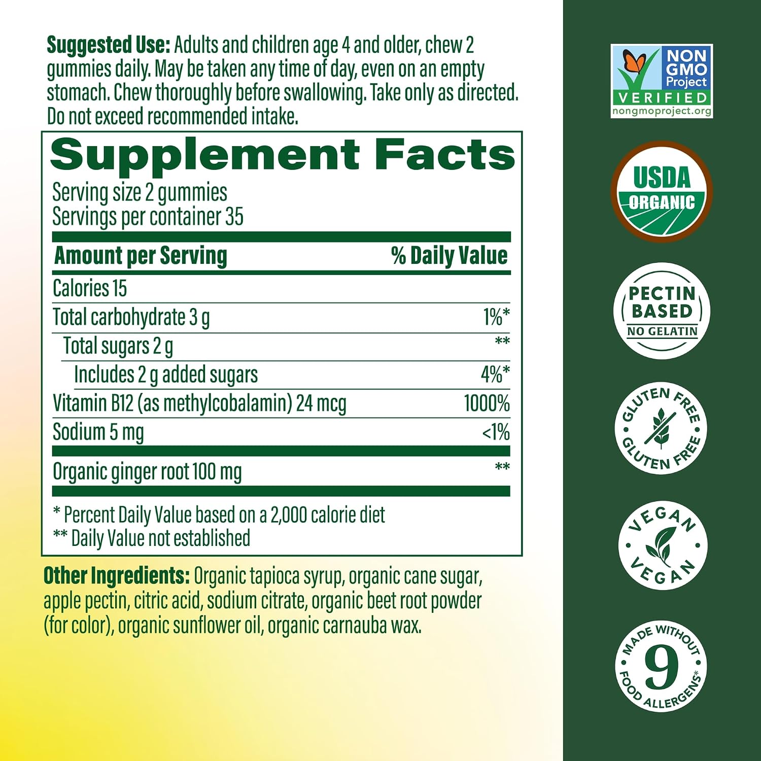 MegaFood Vitamina B12 Energy Gummies - Vegano - Con Metil B12 - Jengibre - 70 Gominolas