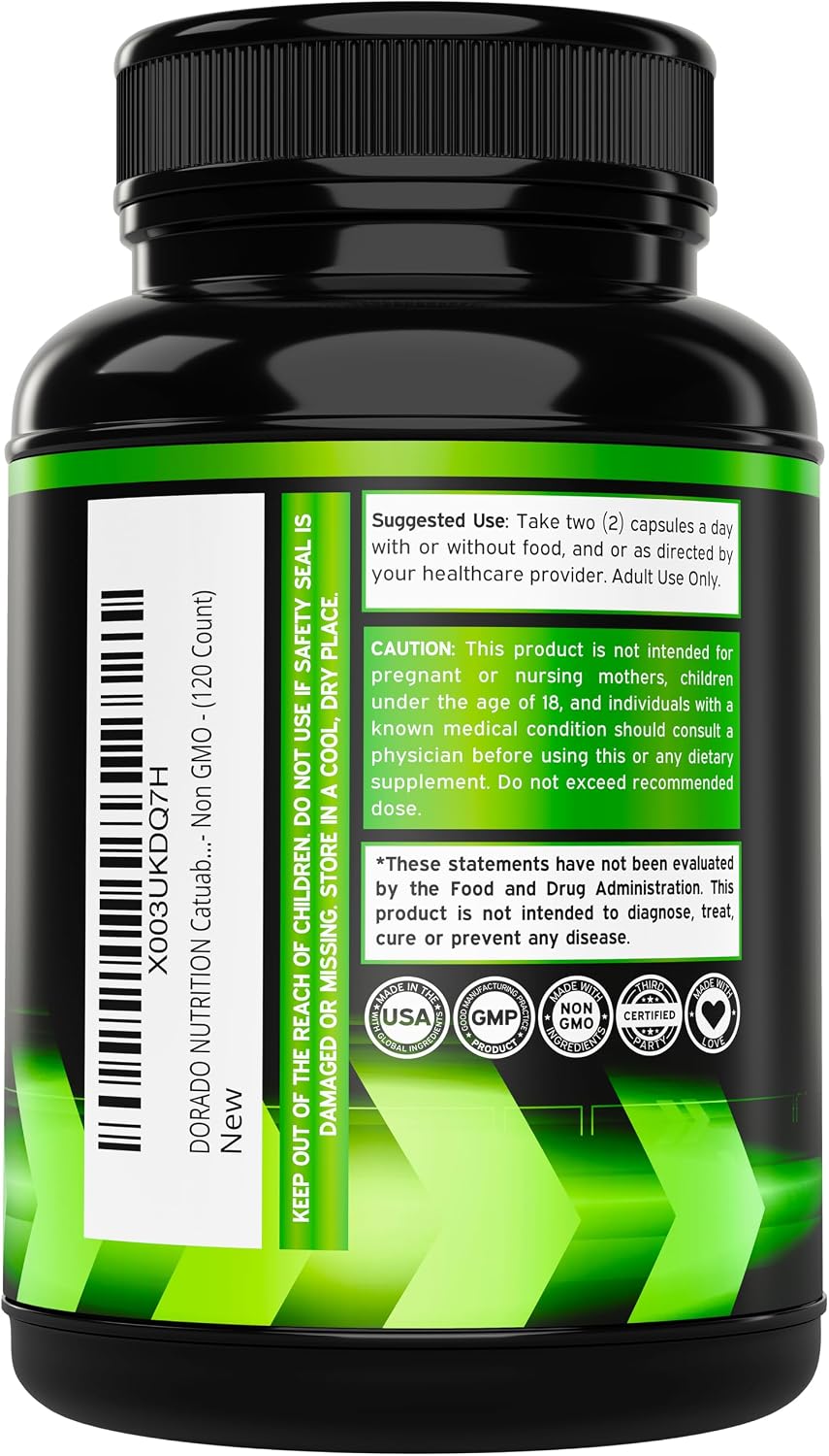 Extracto de Corteza de Catuaba 10.000 mg por Dosis (120 Cápsulas) - Dorado Nutrition