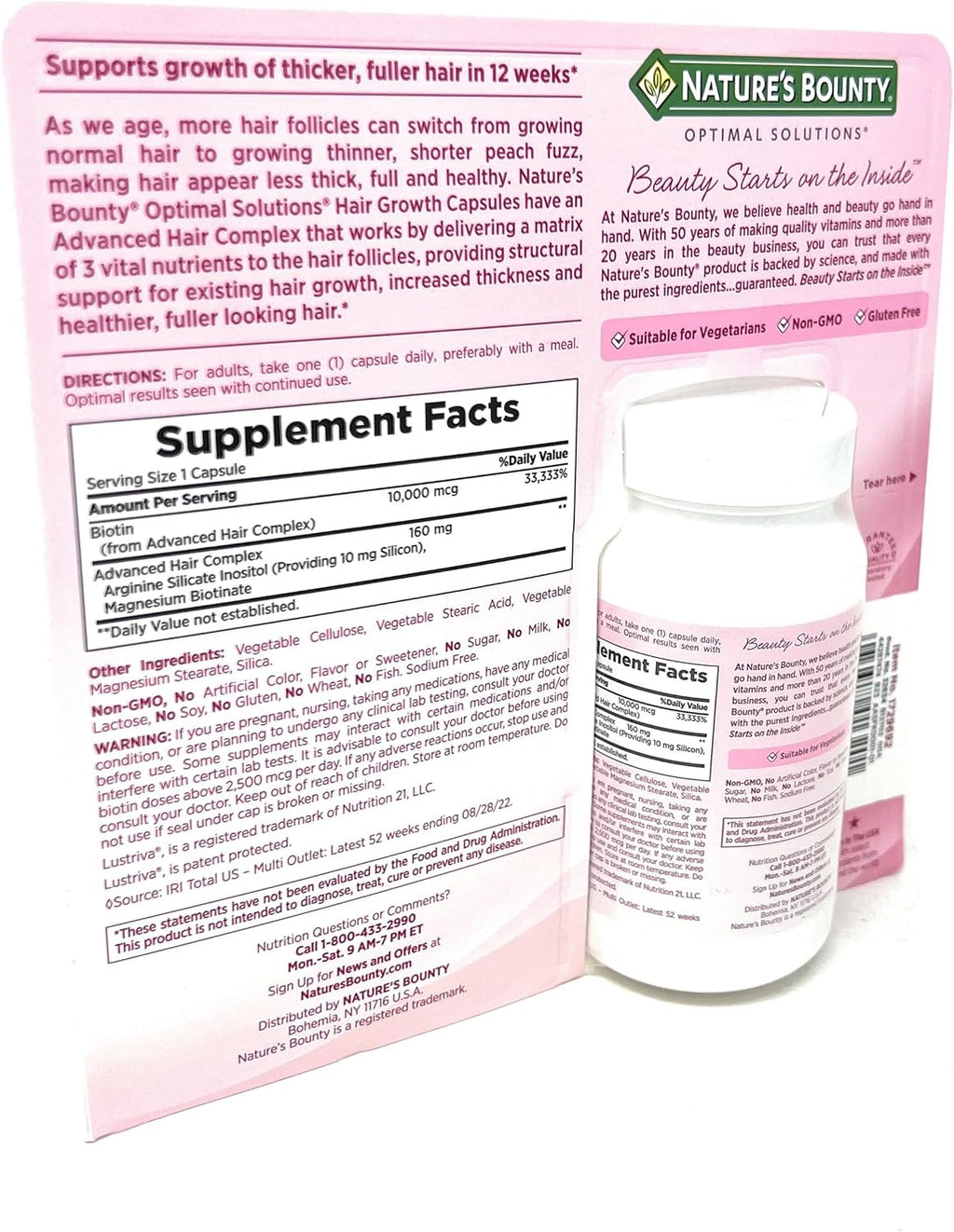 Nature's Bounty Suplemento para el Cabello con Biotina, Silicio y Arginina, 90 Cápsulas