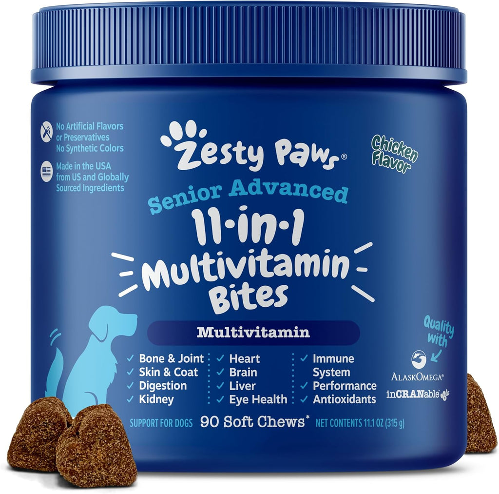 Zesty Paws Suplemento NAD+ Precursor para Perros - Niagen para Envejecimiento Saludable y Apoyo Muscular - 60 Cápsulas