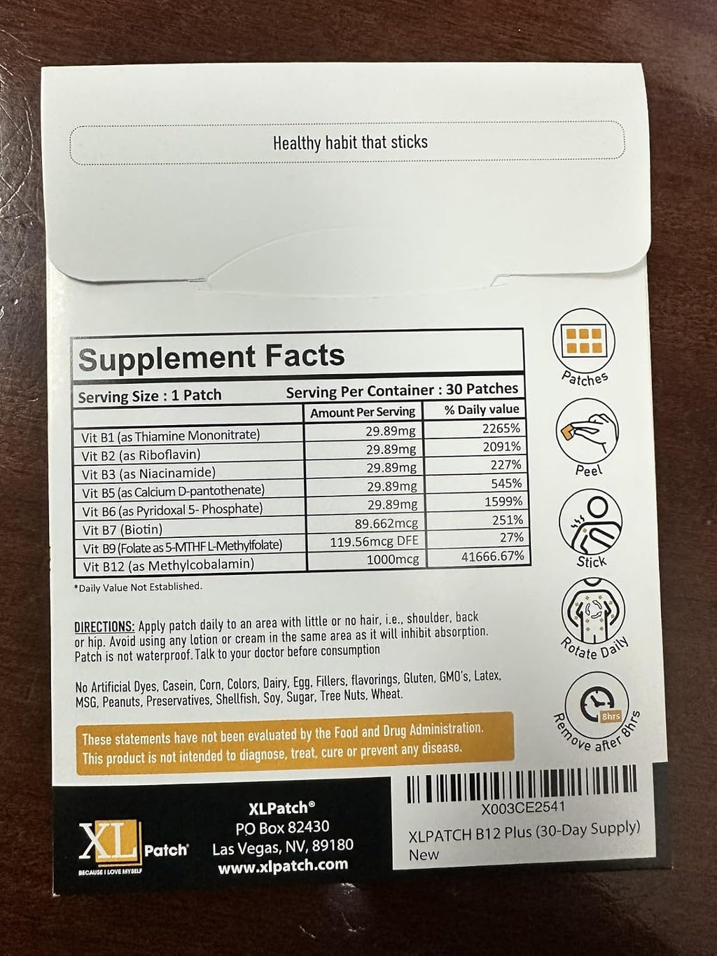 XLPATCH B12 Plus - Parche Transdérmico de Vitamina B12 (30 Días)