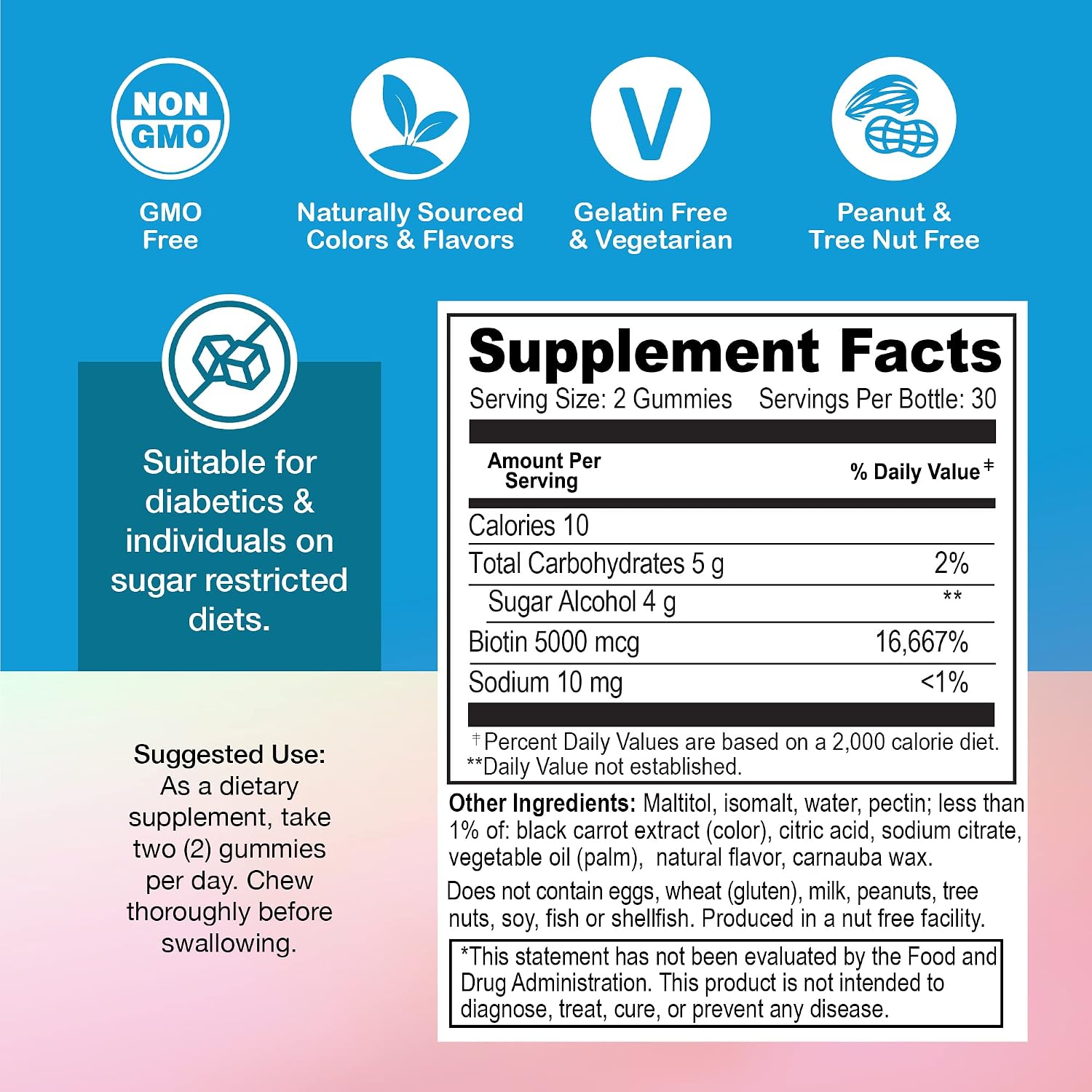 YUM-V'S Gominolas de Biotina Sin Azúcar - 5000 mcg - 60 unidades