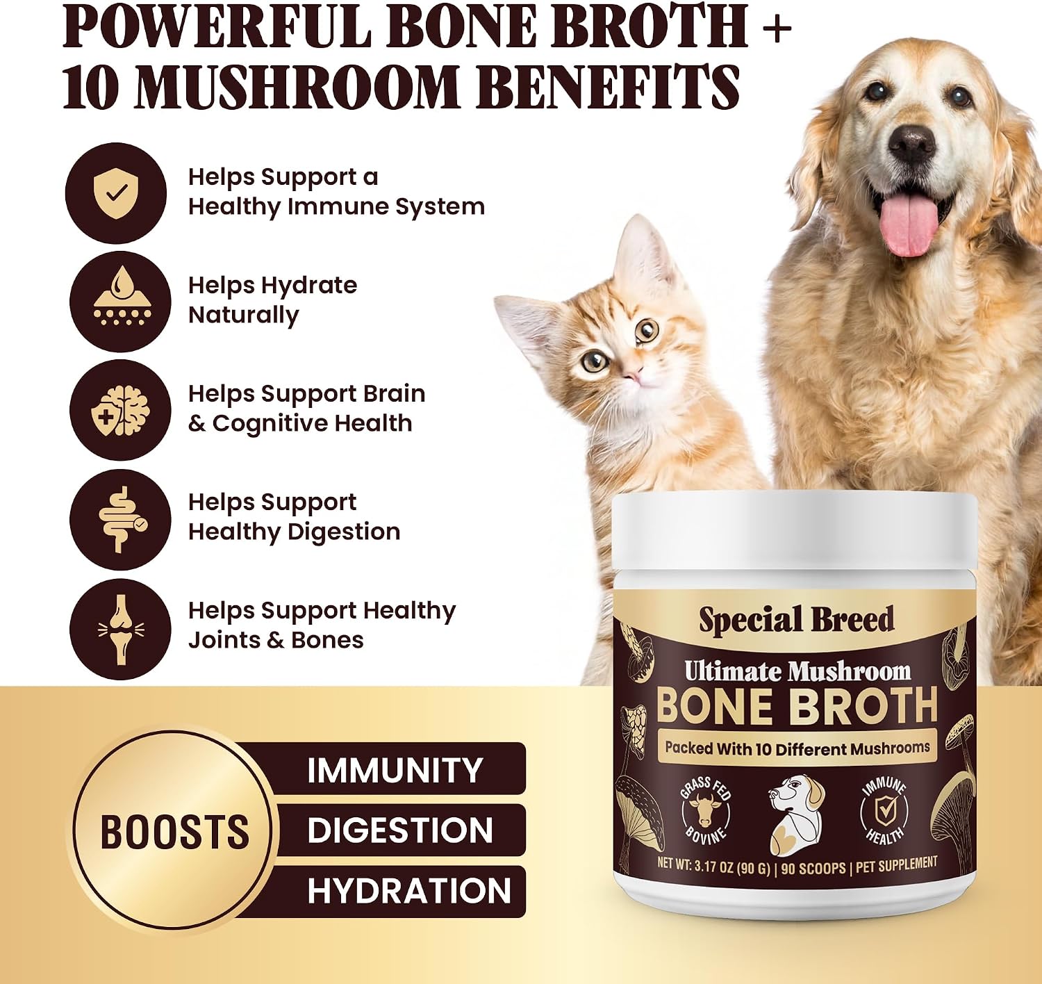 Special Breed Caldo de Huesos de Res para Perros - Proteína Alta con 10 Setas Orgánicas y Colágeno