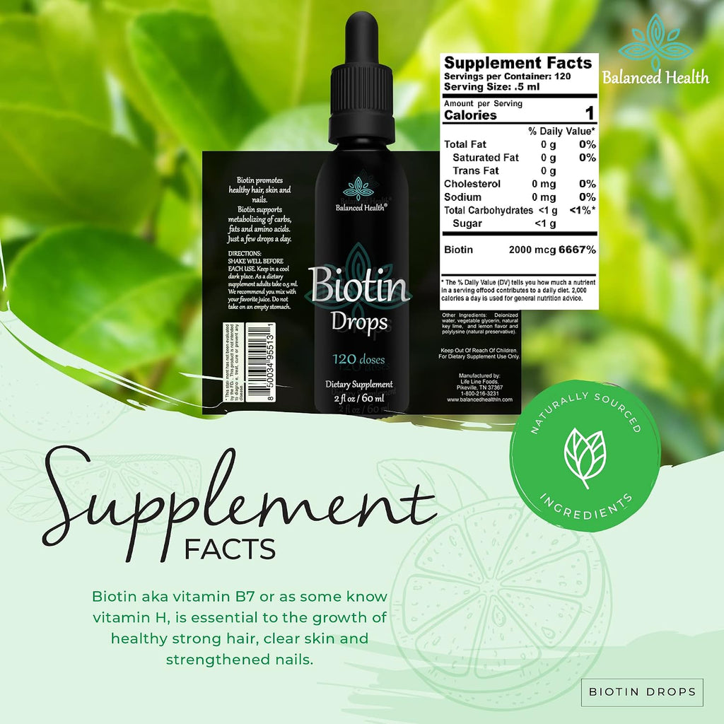Balanced Health Biotina Líquida con Sabor a Limón, 60 ml (120 dosis)