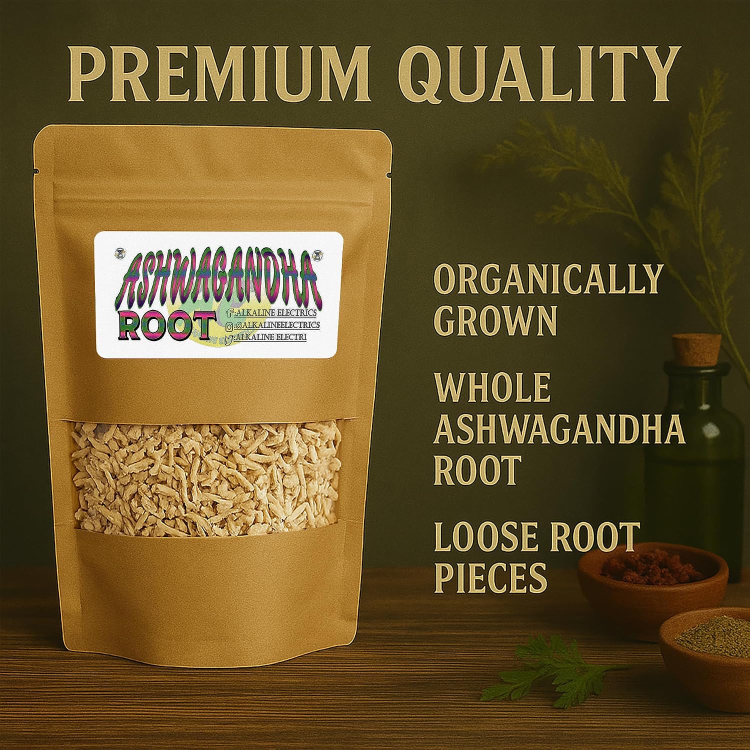 Raíz de Ashwagandha Orgánica | Withania Somnifera | Cultivada en Oregón | 100% Natural y No GMO | 113 g (4 oz)