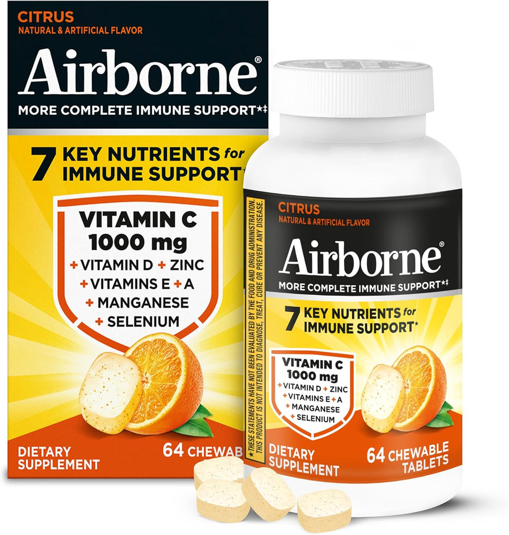Airborne Chewable Vitamin C Tablets 1000 mg, 64 Count - Citrus Flavor