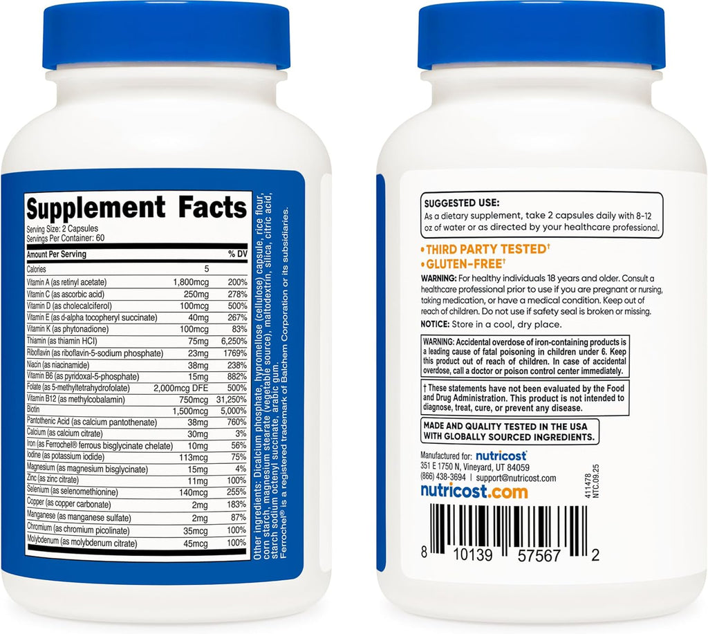 Nutricost Multivitamínico Metilado 120 Cápsulas, 60 Dosis - 23 Vitaminas y Minerales por Dosis