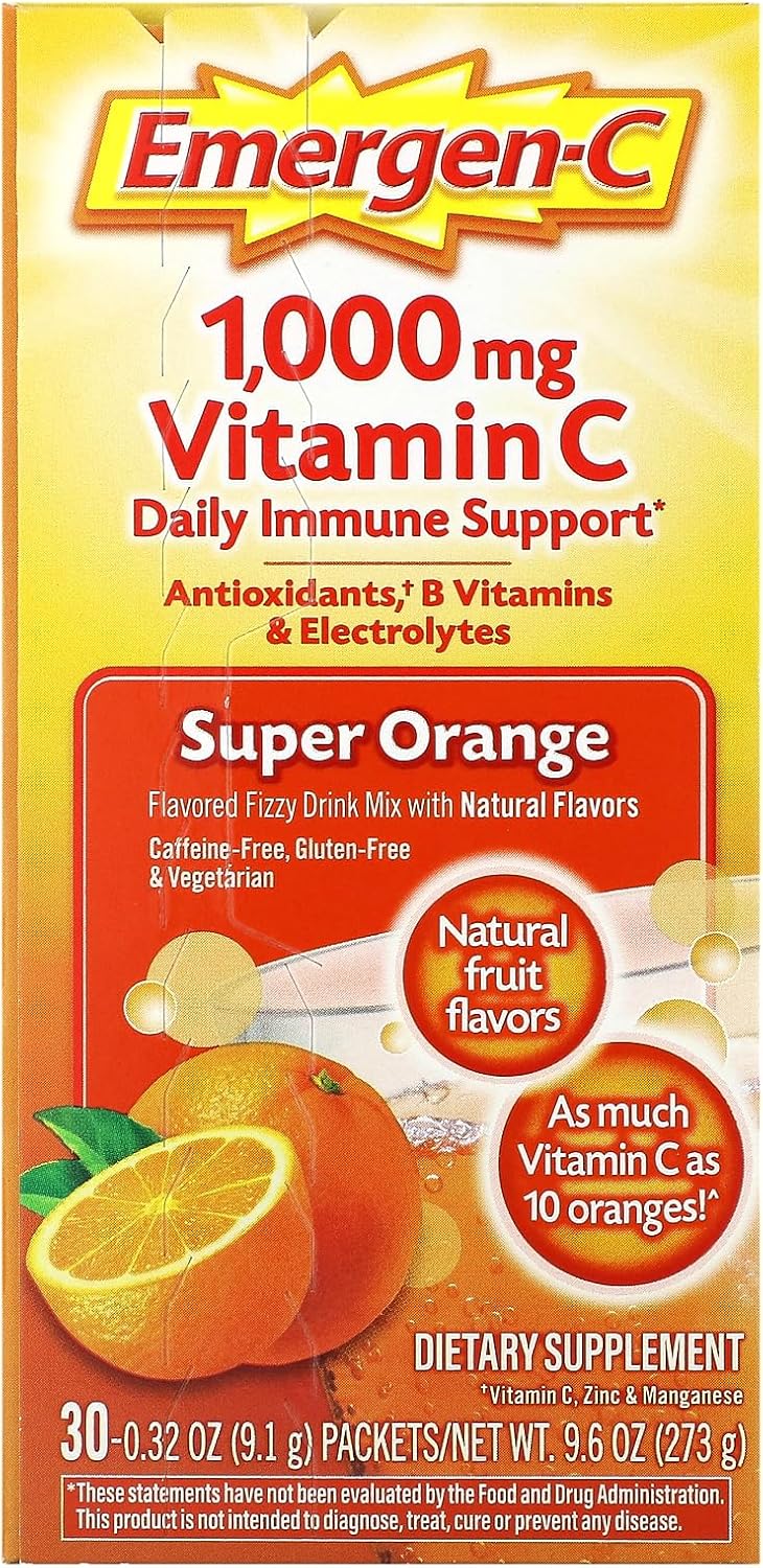 Emergen-C Vitamina C Sabor Naranja - Mezcla Efervescente, 30 Sobres