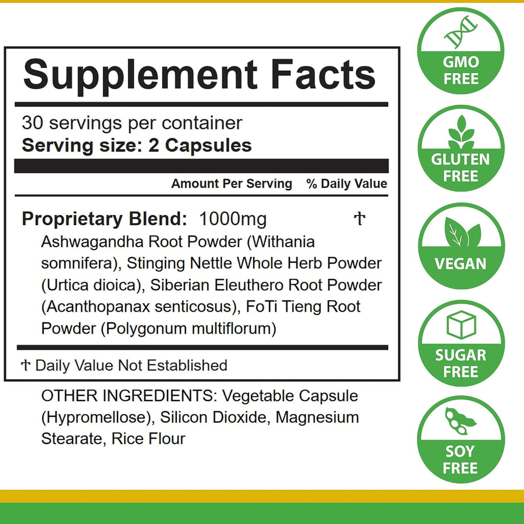 Life Tones Cápsulas de Energía y Soporte Adrenal - 60 Cápsulas Veganas