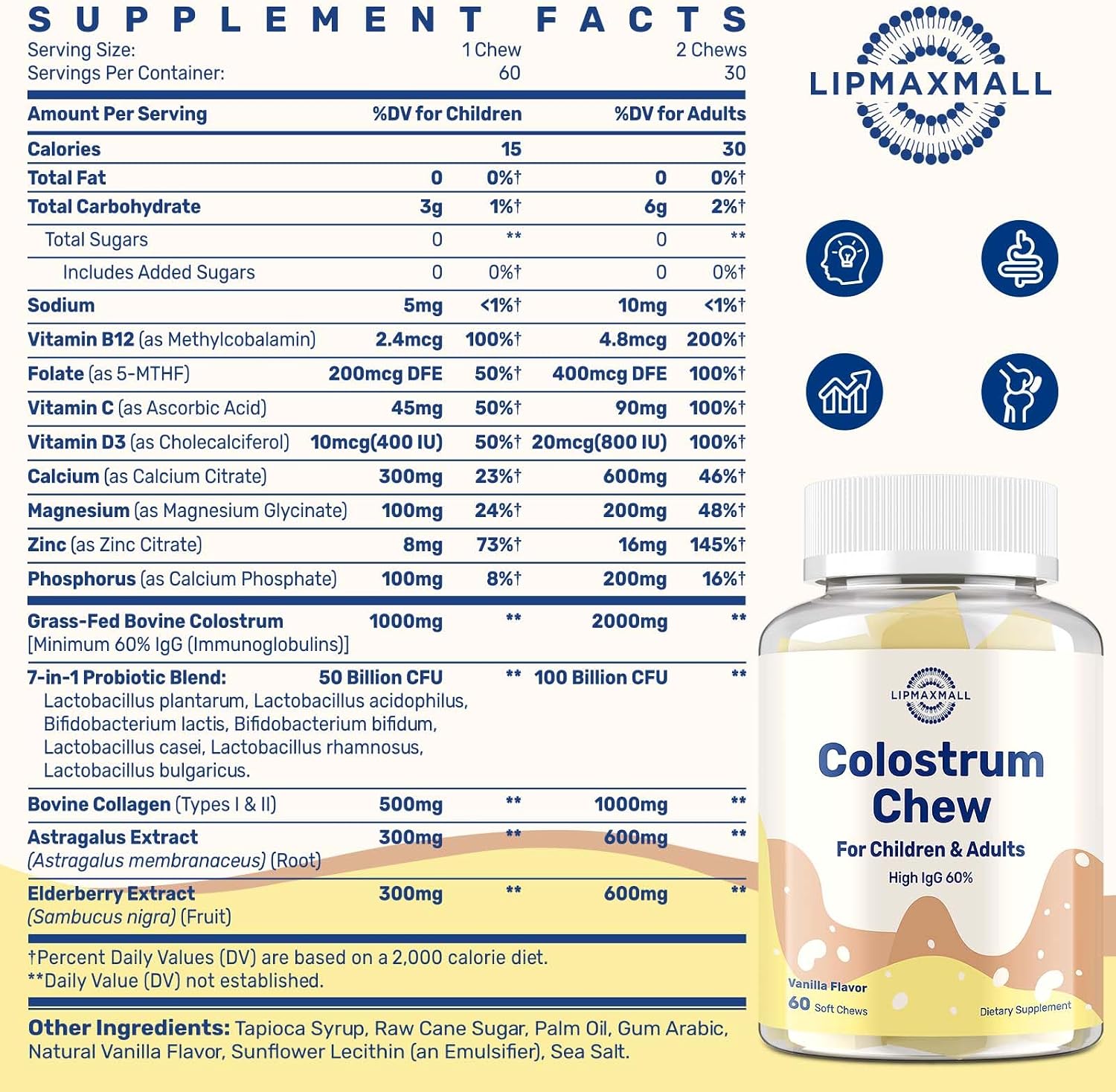 Calostro Bovino 60% IgG - 60 Comprimidos Masticables