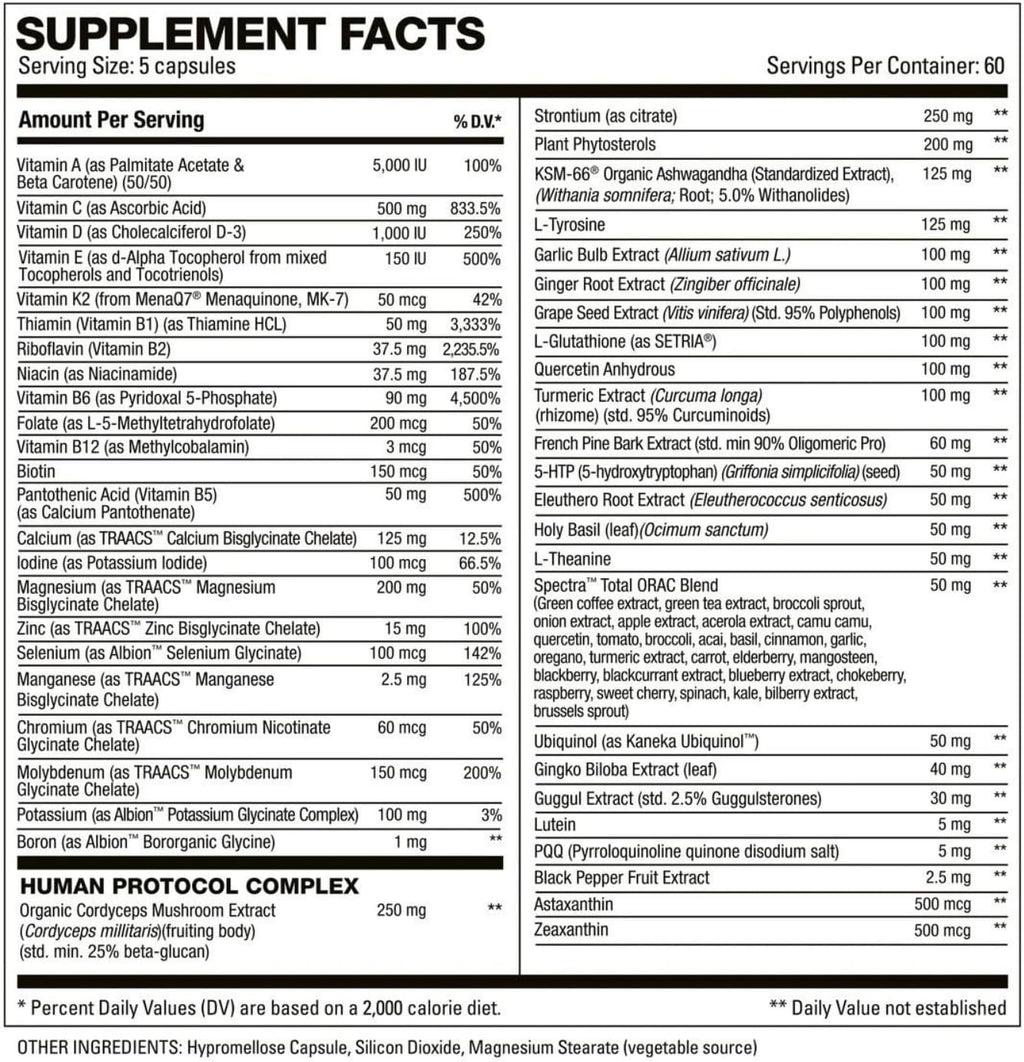 HD MUSCLE VitaHD Essential Multivitamin | Multivitamínico para Deportistas con KSM-66 Ashwagandha, Ubiquinol y Setas Orgánicas | 60 Servicios