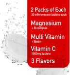Swiss Imports Pack Variado Efervescente con Vitamina C 1000mg, Magnesio + Complejo B, Multivitamínico + Biotina (6 Paquetes, 120 Comprimidos)