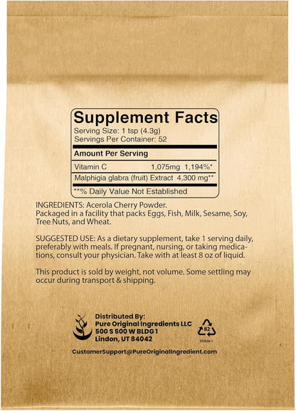 PURE ORIGINAL INGREDIENTS Polvo de Acerola Puro, 226g – Image 2