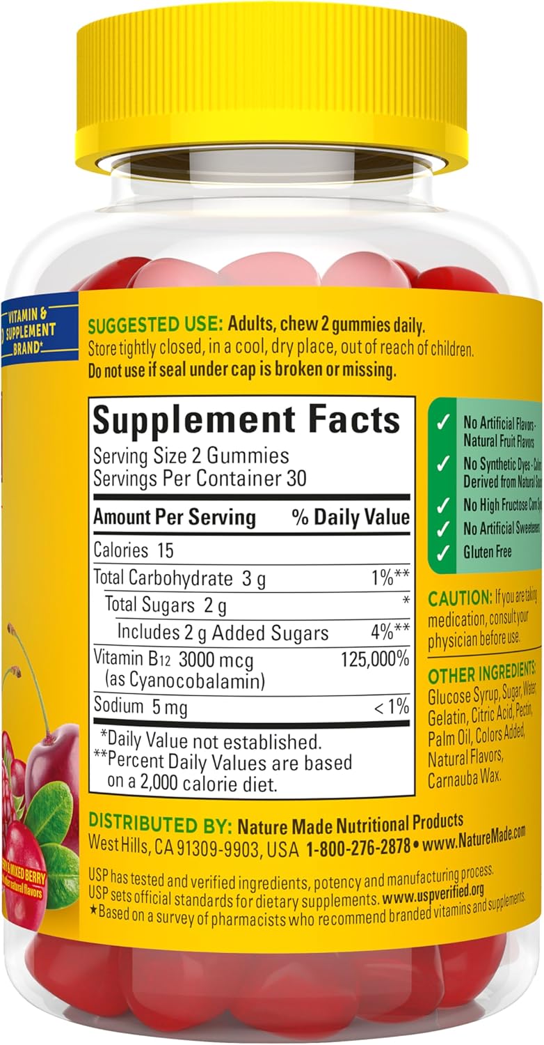 Nature Made Extra Strength Vitamin B12 Gummies 3000 mcg - 60 Gominolas