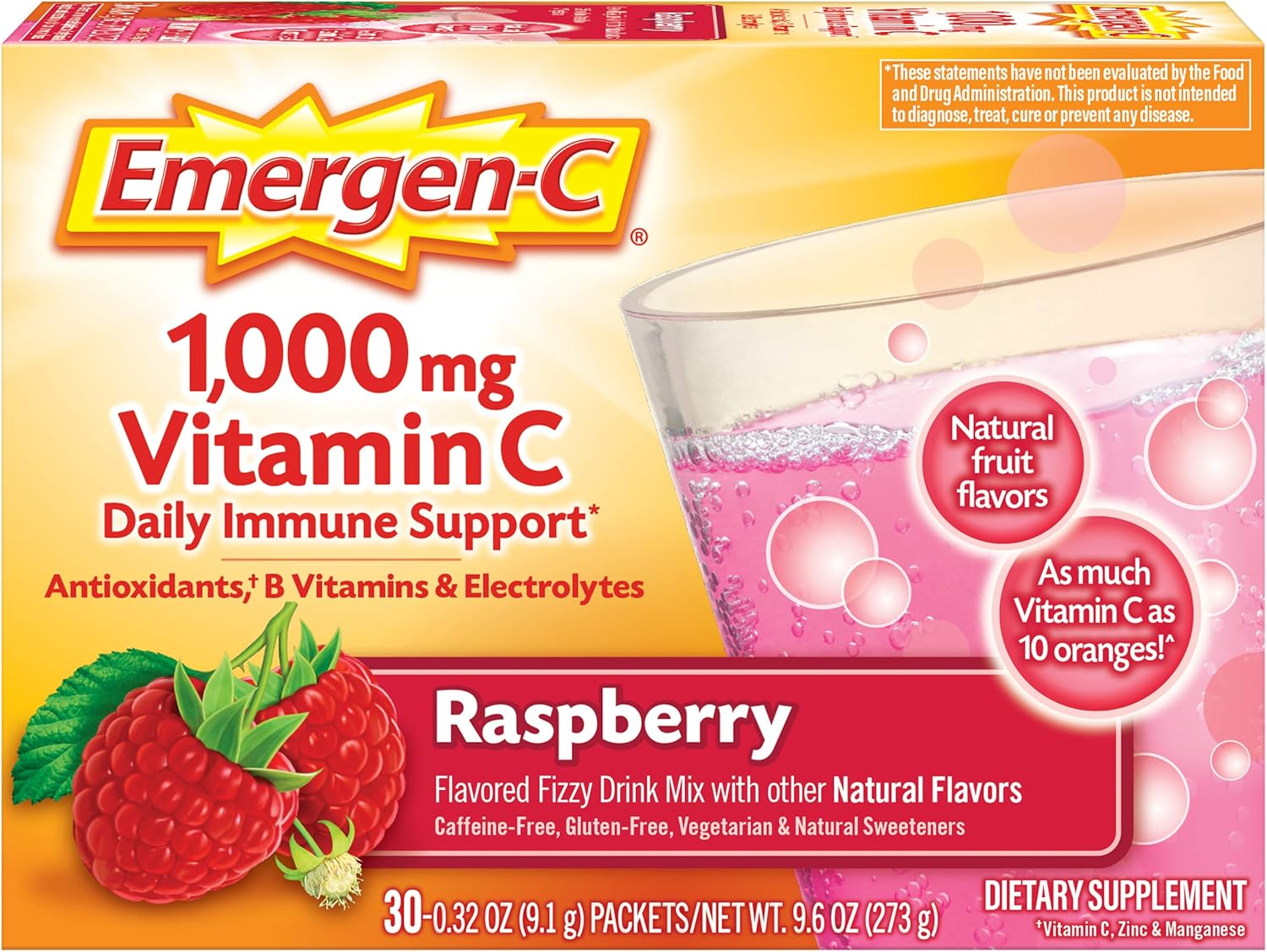 Emergen-C 1000 mg Vitamina C en Polvo con Zinc y Vitaminas B - 2 Sobres Sabor Naranja