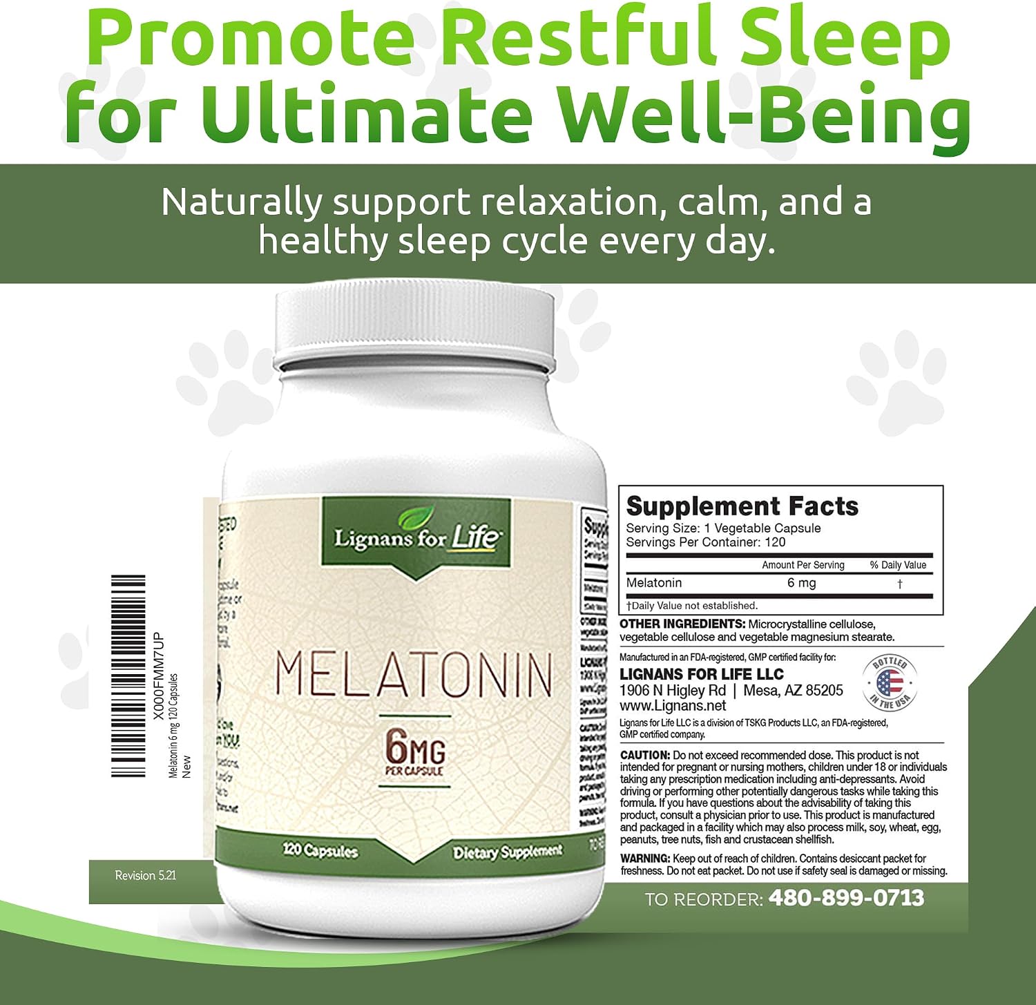 Melatonina para Perros y Personas, 6 mg - 120 Cápsulas