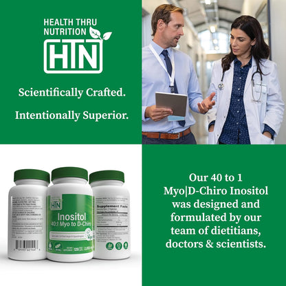 Health Thru Nutrition Inositol Supplement 40:1 Myo-Inositol a D-Chiro-Inositol 2050mg por Porción | 120 Cápsulas | Vegano – Image 5