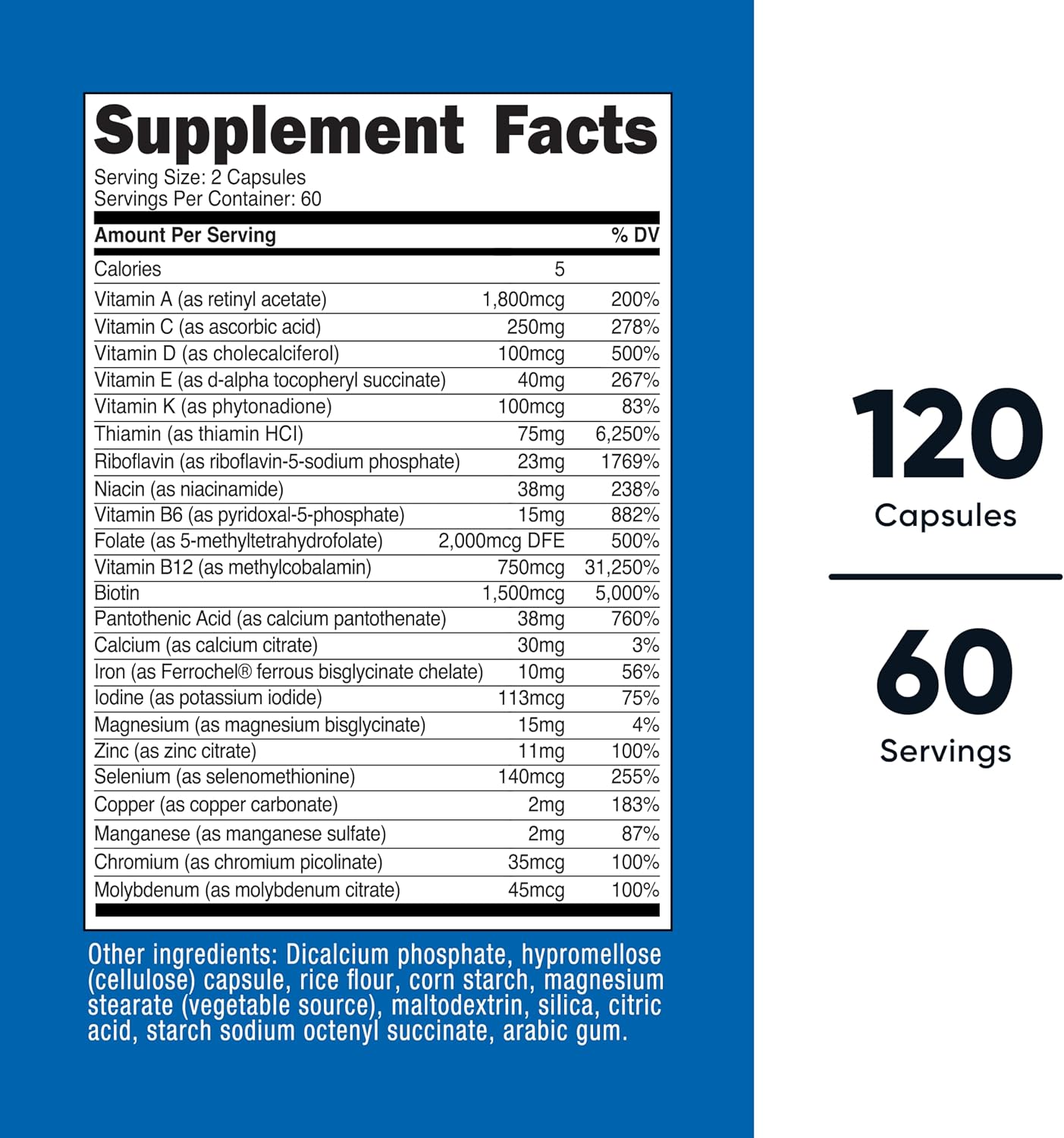 Nutricost Multivitamínico Metilado 120 Cápsulas, 60 Dosis - 23 Vitaminas y Minerales por Dosis