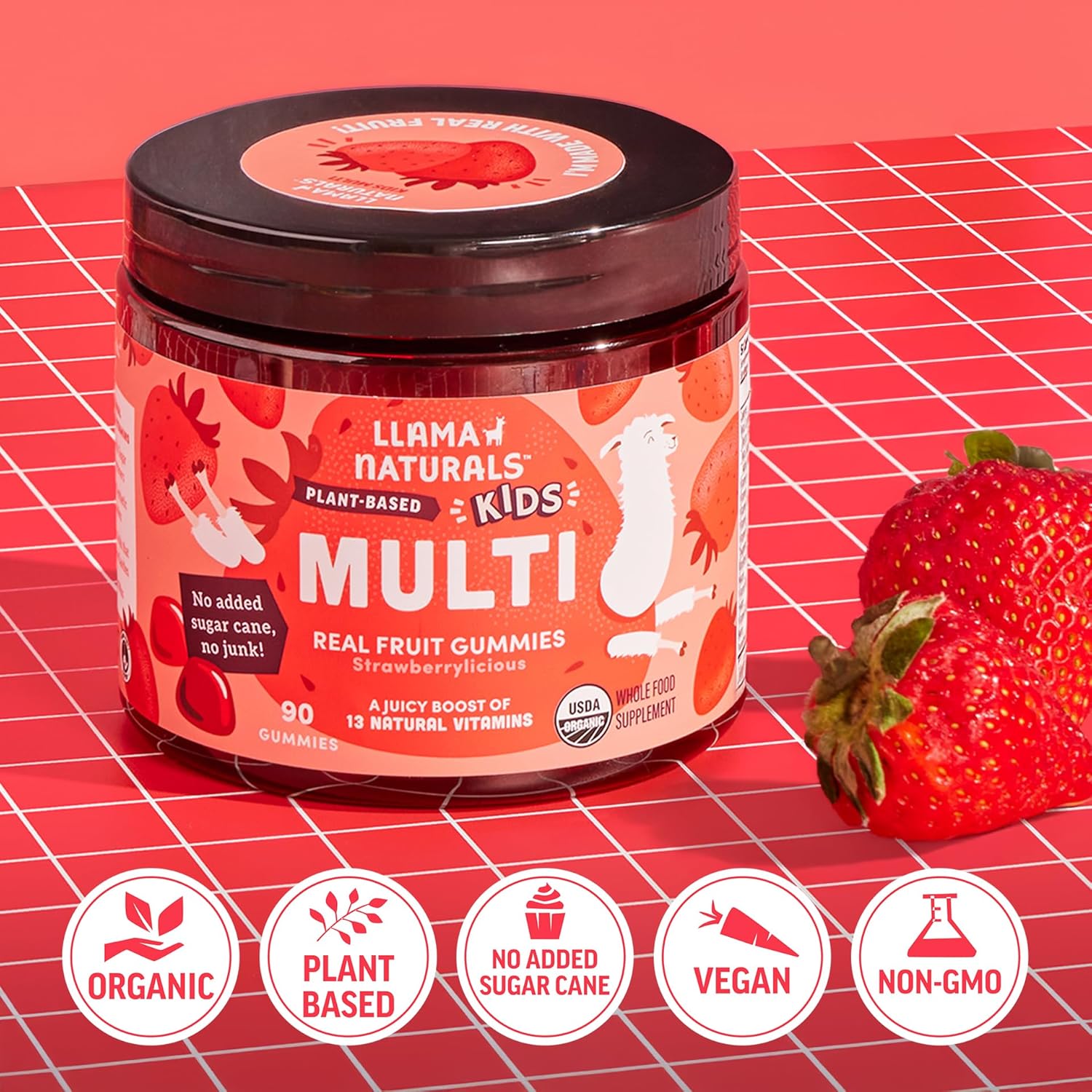 Llama Naturals Gomitas Multivitamínicas para Niños - 90 Gomitas de Fresa