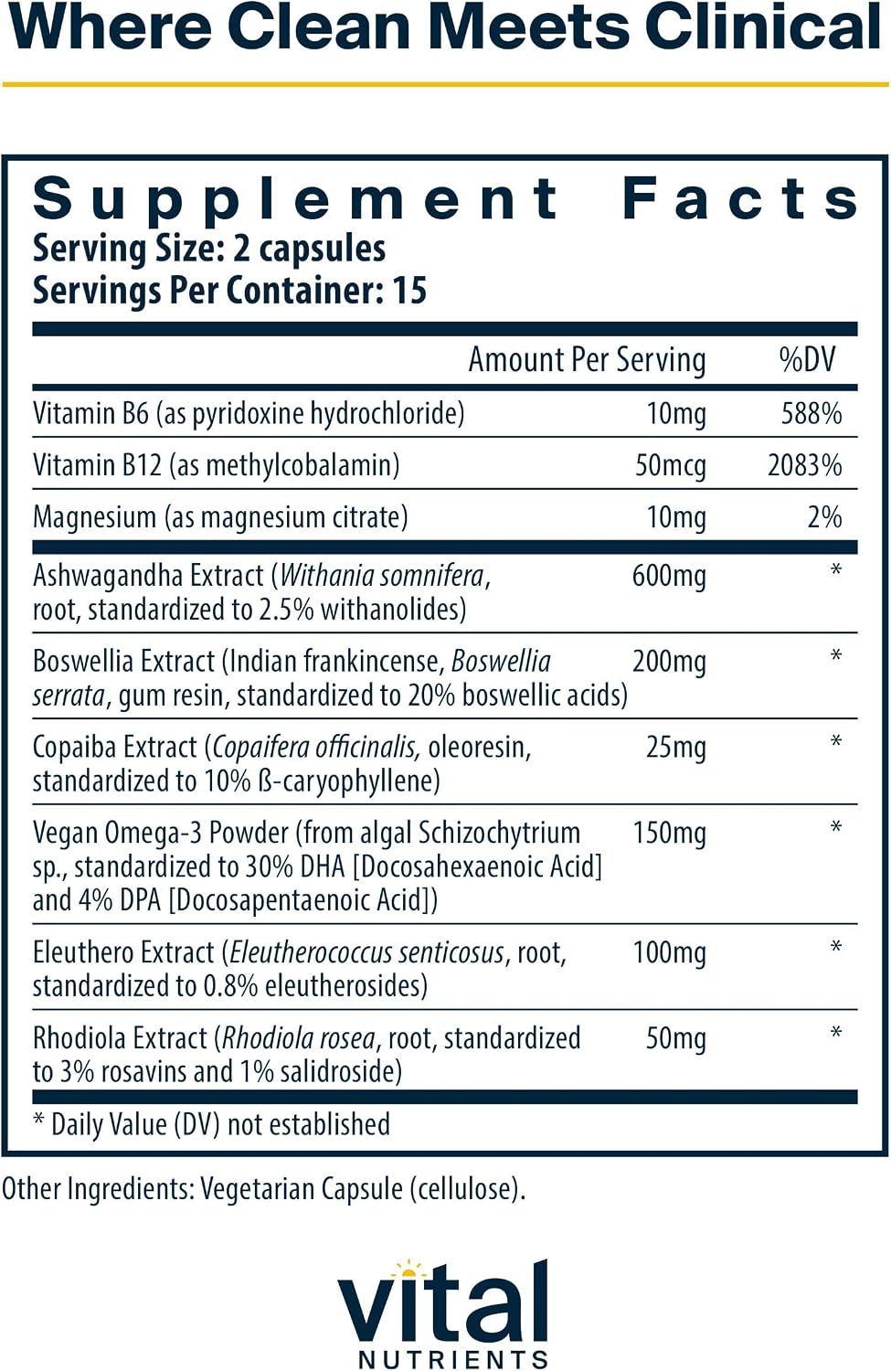 Vital Nutrients Cortisol Balance - Suplemento Vegano para el Equilibrio del Cortisol y el Estrés - 30 Cápsulas