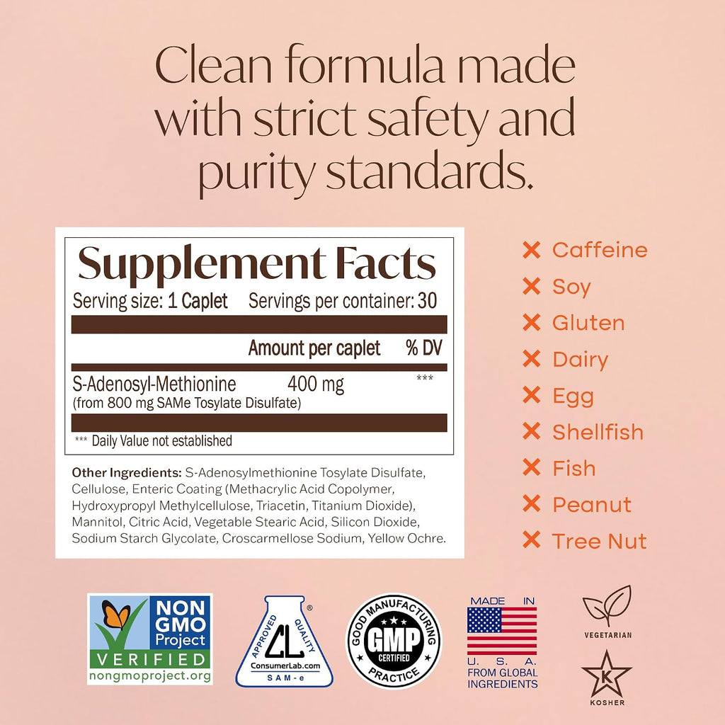 Nature's Trove SAM-e 400 mg – 30 tabletas entéricas | Vegano, Kosher, Sin gluten