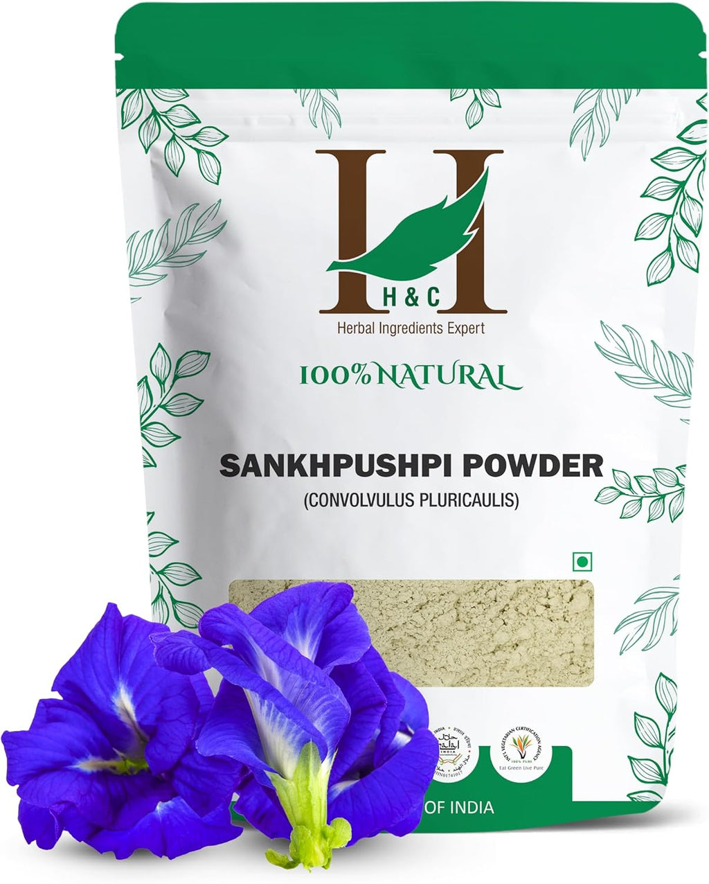 H&C Shankhpushpi Powder (Convolvulus pluricaulis) 227g - Suplemento Ayurvédico para Memoria y Concentración