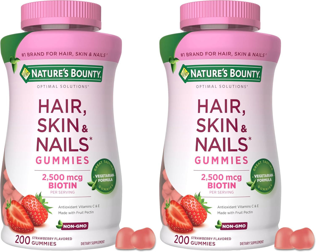 Nature's Bounty Gominolas de Biotina 2500 mcg para Cabello, Piel y Uñas – 200 uds sabor fresa