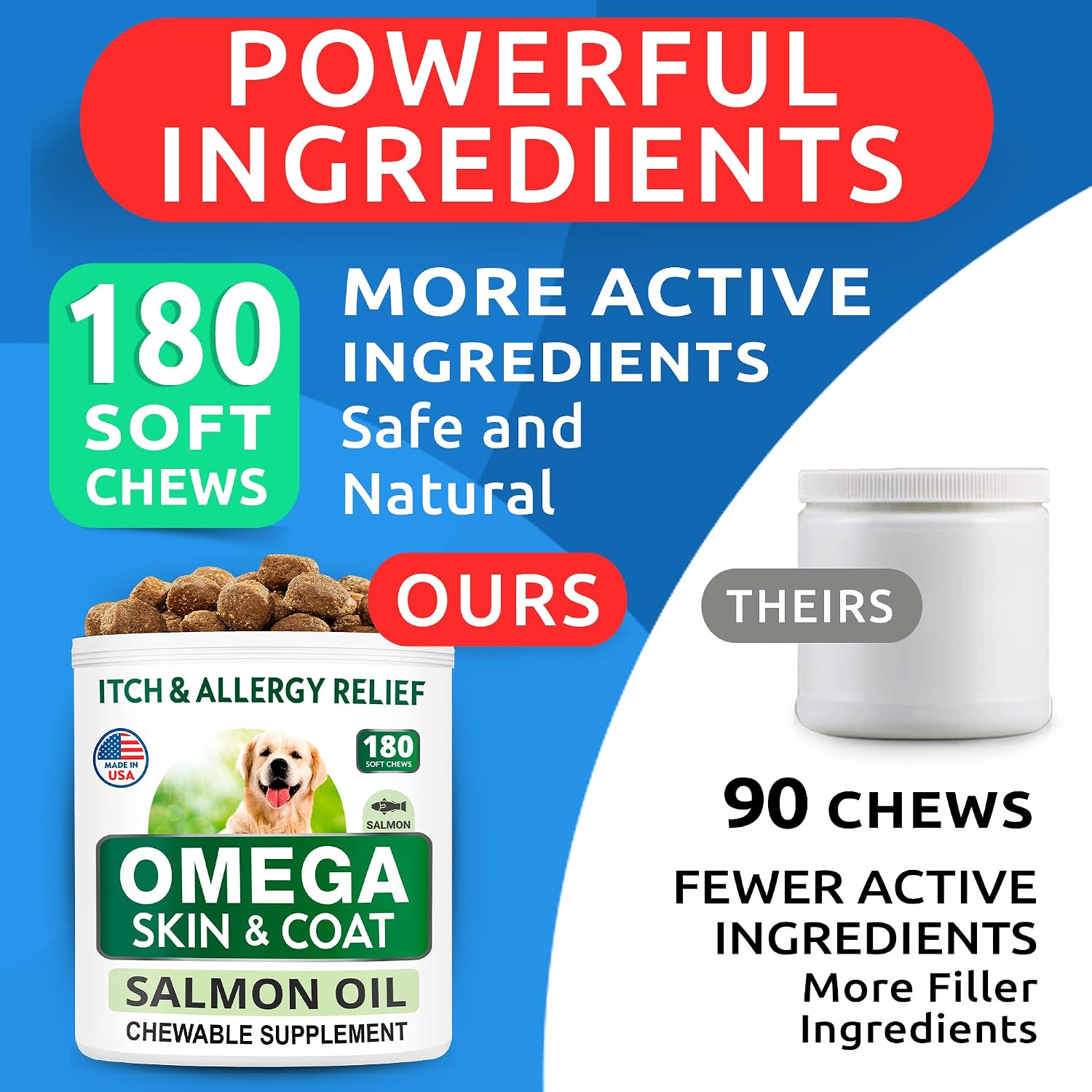 BARK&SPARK Omega 3 para Perros - 180 Golosinas de Aceite de Salmón con EPA y DHA