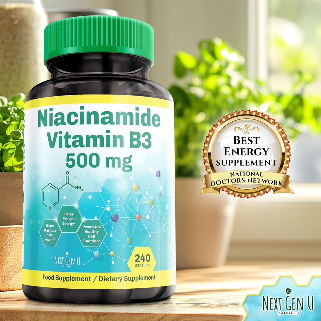 Vitamina B3 (Niacinamida) 500 mg - 240 Cápsulas - NGU Next Gen U