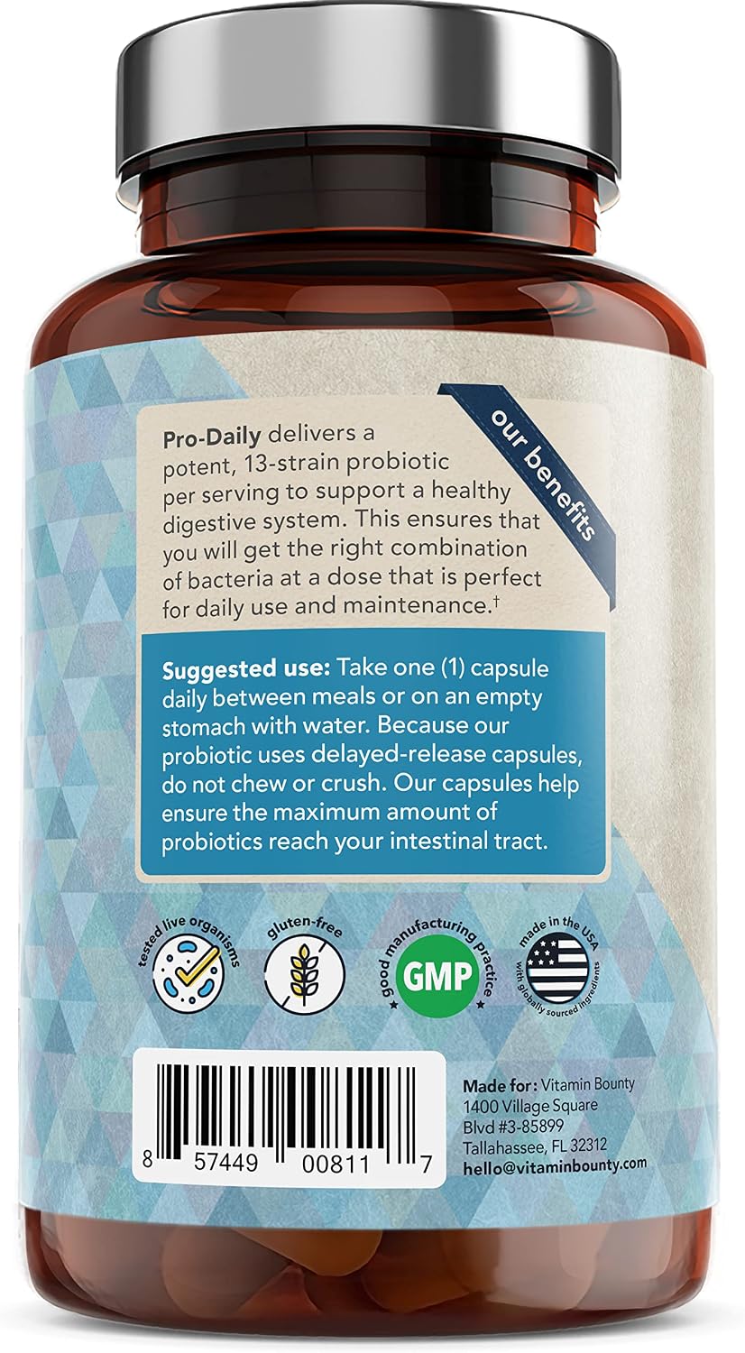 Vitamin Bounty Pro-Daily Probiotic - 5 Mil Millones de UFC, 13 Cepas con Lactobacillus Acidophilus y Bifidobacterium para la Salud Digestiva