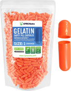 XPRS Nutra Cápsulas Vacías Tamaño 1 - 1000 uds - Cápsulas de Gelatina de Bovino para Rellenar Suplementos DIY (Naranja)
