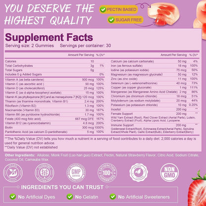 Totaria Multivitamin Gummies Sin Azúcar para Mujeres 14+ con Inositol, Hierro, Folato, Biotina – Image 2