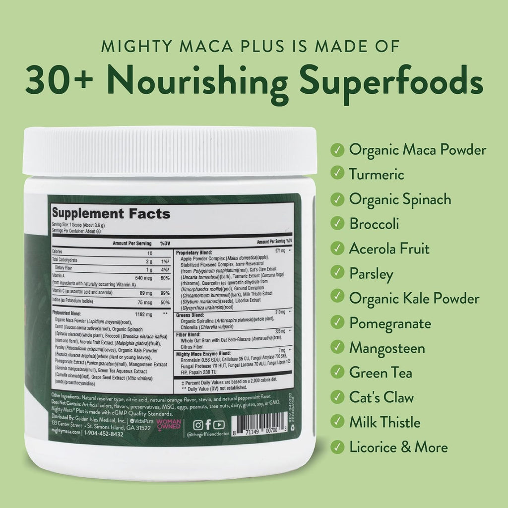 VIDAPURA Mighty Maca Plus – Superalimento Verde en Polvo Orgánico (60 raciones)