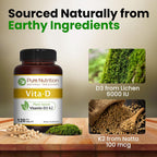 Pure Nutrition Vitamina D3 + K2 MK-7 | 120 Comprimidos Veganos | 6000 UI D3 + 100 mcg K2