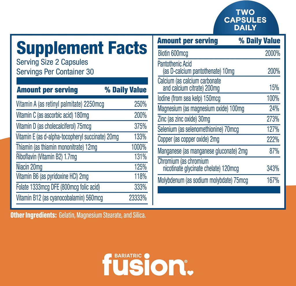 Bariatric Fusion Multivitamínico Bariátrico Sin Hierro – 60 Cápsulas (1 Mes)