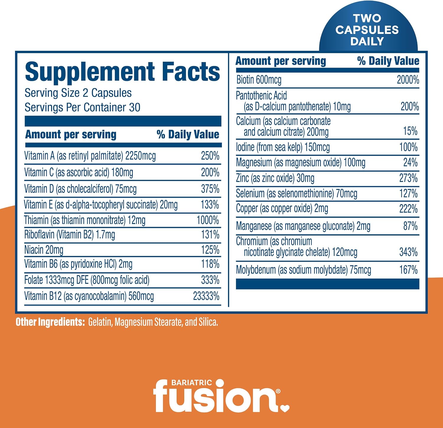 Bariatric Fusion Multivitamínico Bariátrico Sin Hierro – 60 Cápsulas (1 Mes)
