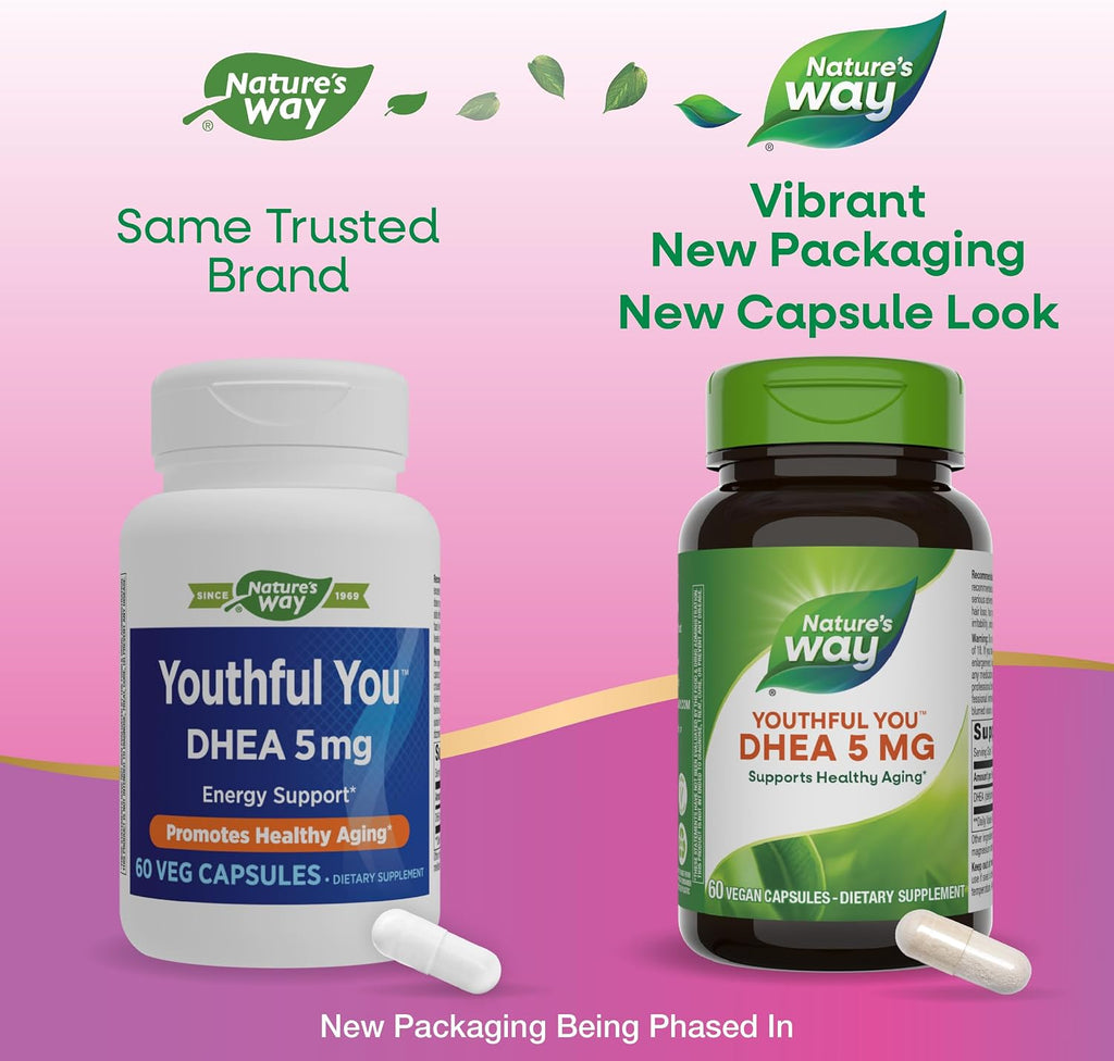 Nature's Way Youthful You DHEA 5 mg, 60 Cápsulas Veganas (Pack de 2)