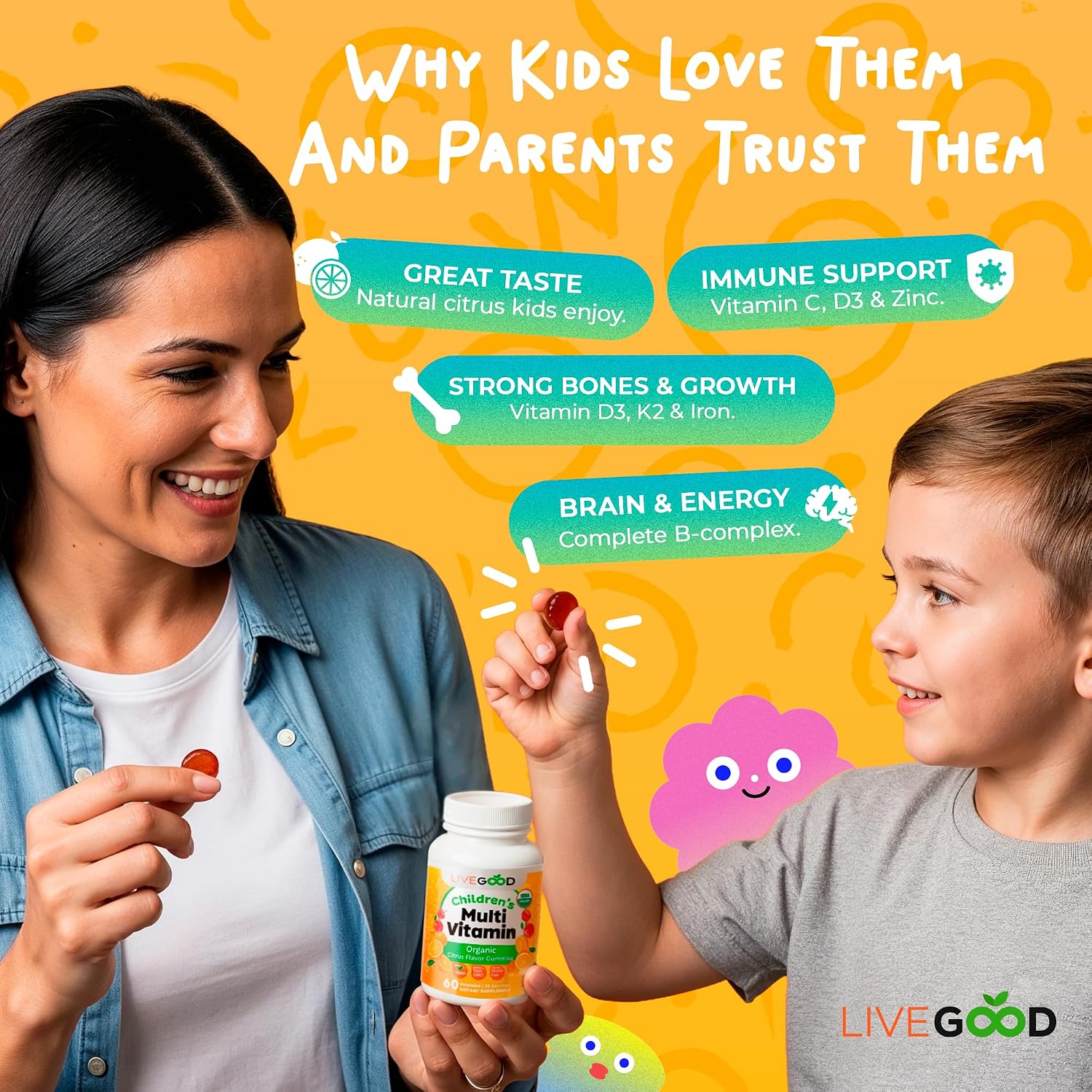 LIVEGOOD Gominolas Multivitamínicas Orgánicas para Niños – 60 unidades