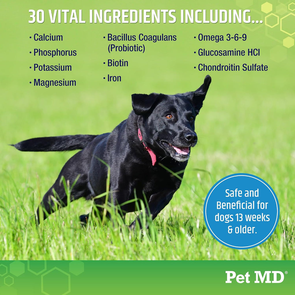 Pet MD Multivitamínico 5en1 para Perros - 30 Vitaminas, Minerales y Nutrientes Esenciales - 60 Comprimidos