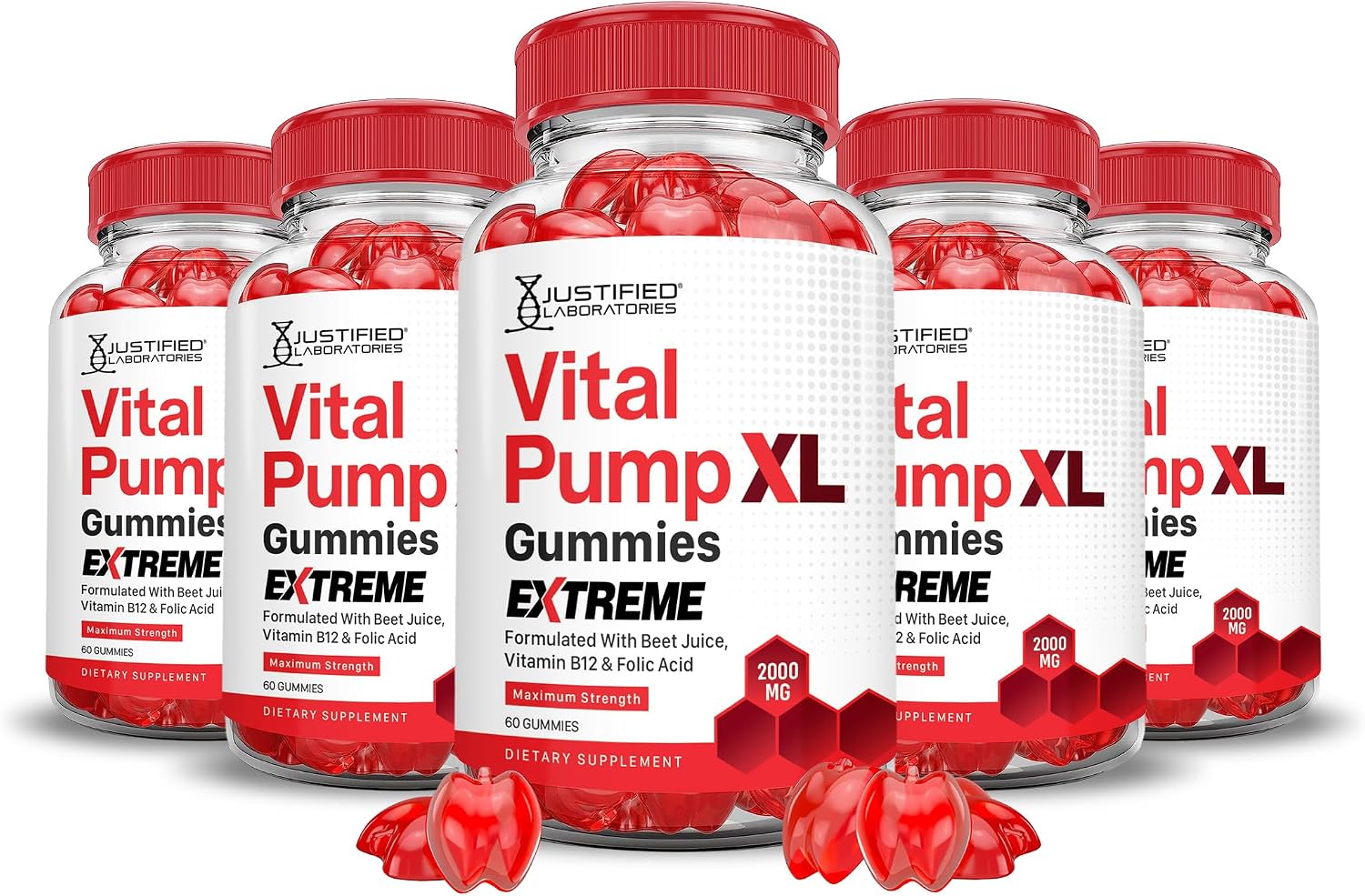 Justified Laboratories Vital Pump XL Extreme 2000MG Performance Gummies (Pack de 5, 300 Gomitas)
