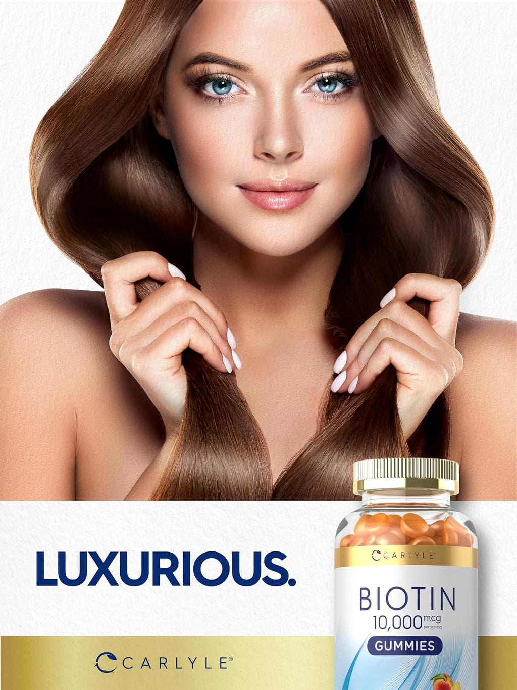 Carlyle Biotin 10000mcg Gummies – Gominolas de Biotina 10000 mcg, Sabor Melocotón, 100 uds