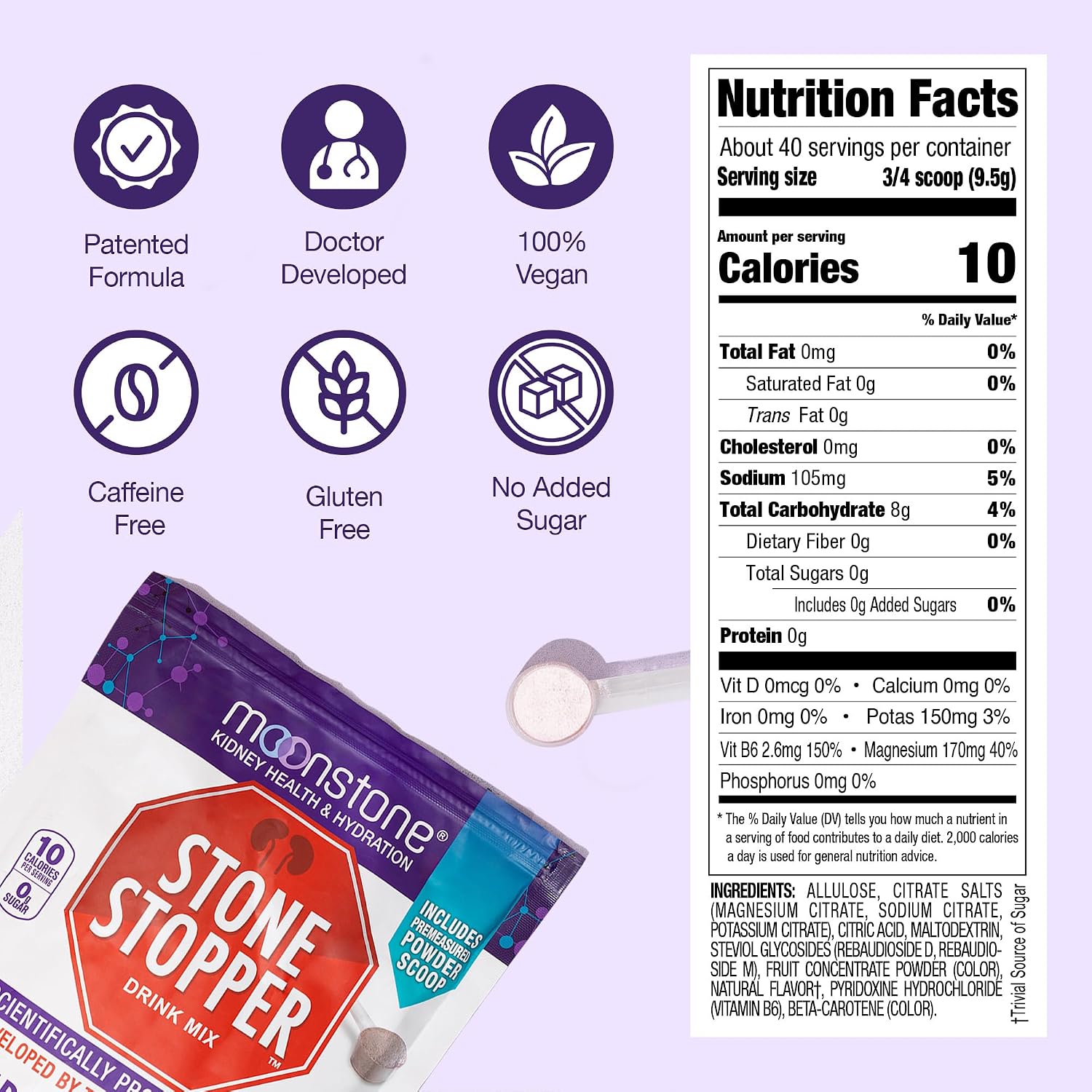 Stone Stopper Drink Mix, Tropical - Suplemento de Citrato Alcalino para la Salud Renal (30 Sobres)