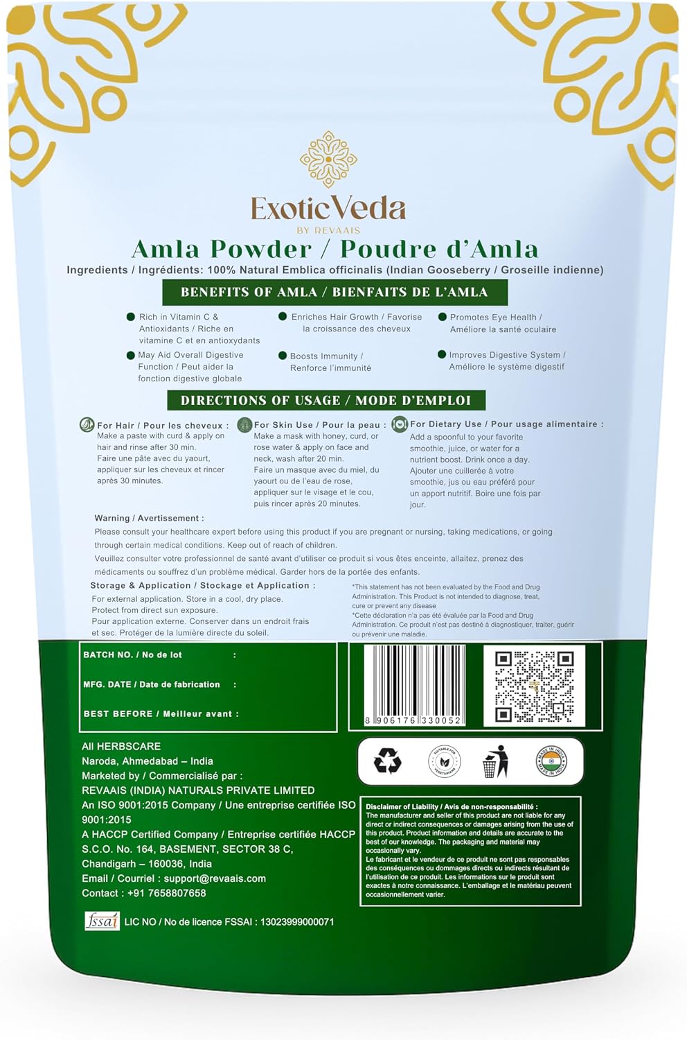 Exotic Veda Polvo de Amla Puro - 100g (100% Natural)
