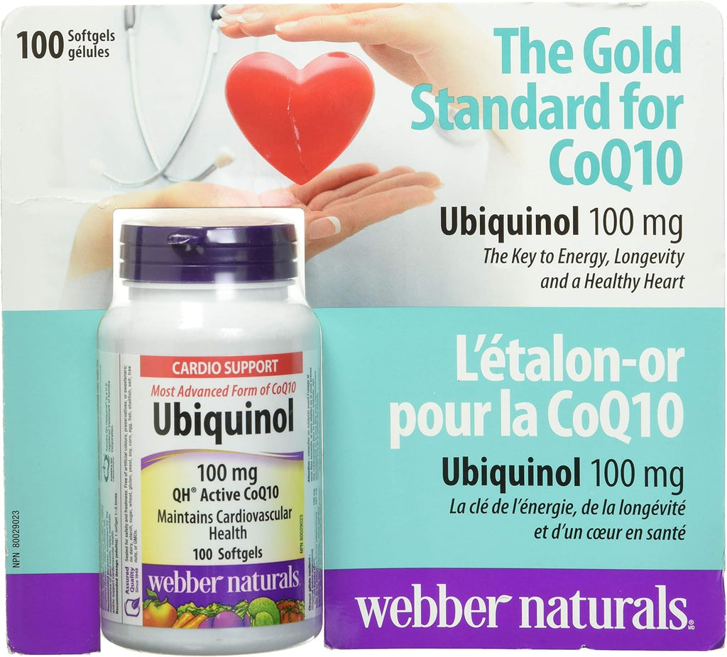 Webber Naturals Ubiquinol 100mg QH Active CoQ10, 100 softgels
