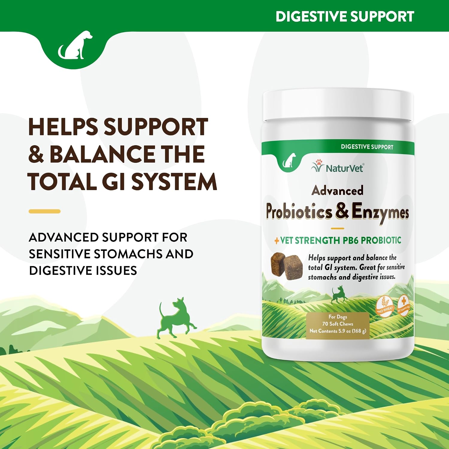 NaturVet Probióticos y Enzimas Avanzados PB6 - Masticables Blandos para Perros - Sabor Bacon Ahumado - 70 Unidades