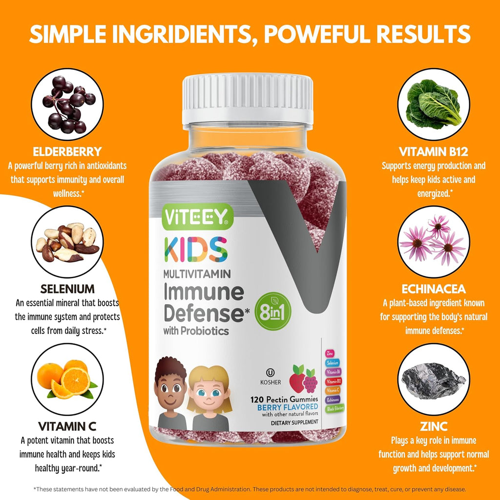 Viteey Gomitas Multivitamínicas para Niños con Probióticos - 120 Gomitas