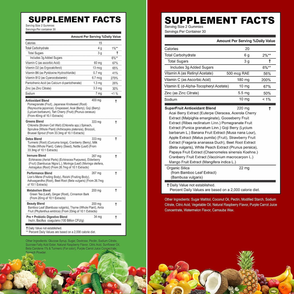 VITINITY Gominolas de Frutas y Verduras Reales - Suplemento Superfood Vegano para Mujeres, Hombres y Niños (60 Días)